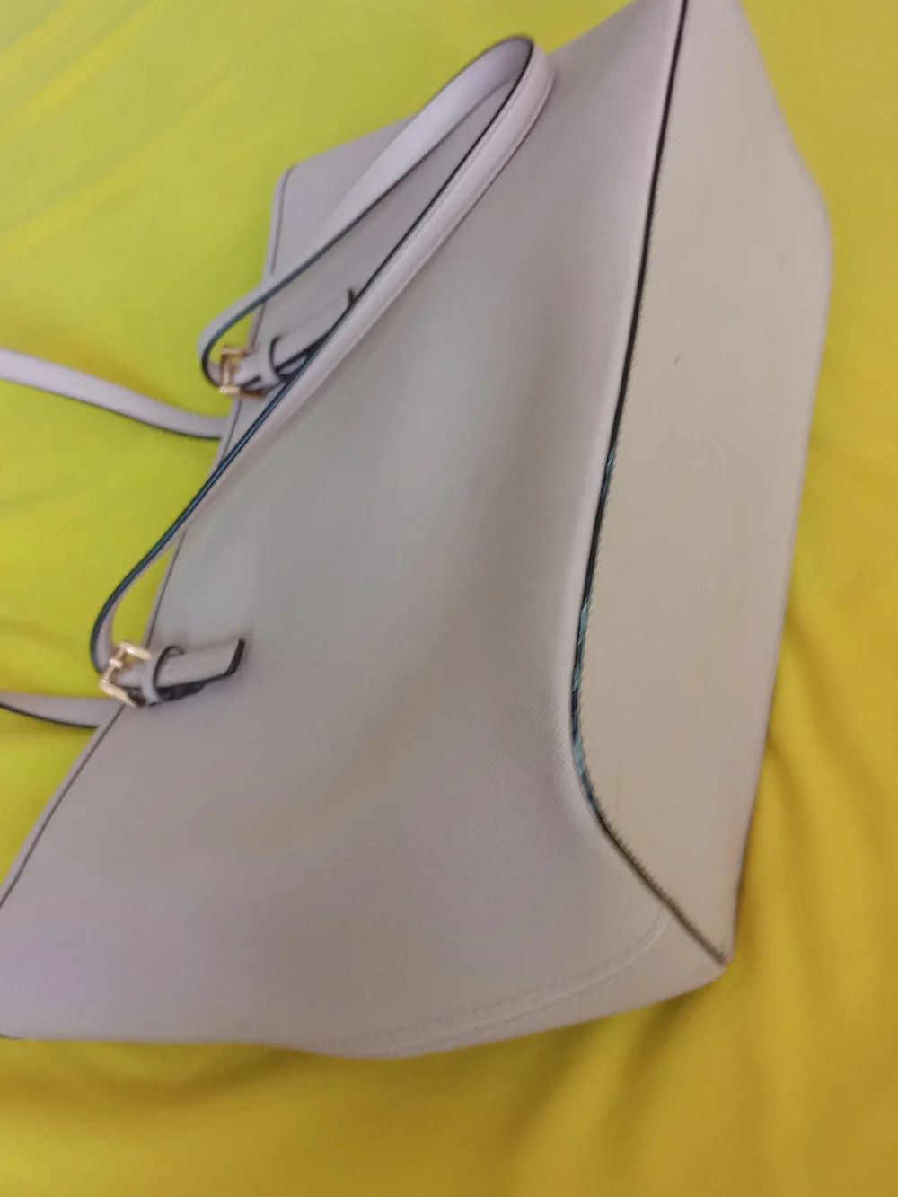 Michael Kors Cream Leather Tote with Gold Logo Charm